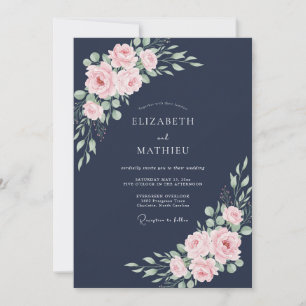 Midnight Pink Leafy Wedding Invitation