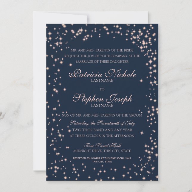 Midnight Pink Stars Twinkle Sky Wedding Invitation (Front)
