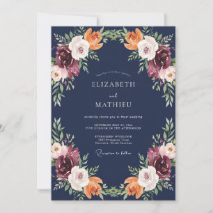 Midnight Plum Petal Wedding Invitation