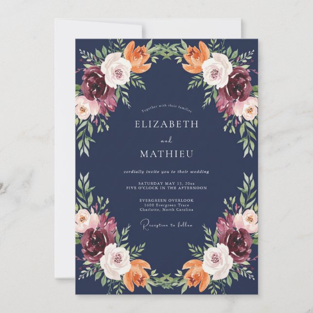 Midnight Plum Petal Wedding Invitation (Front)