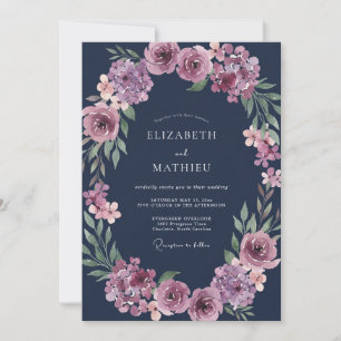Midnight Plum Ranunculus Eucalyptus Wedding Invitation