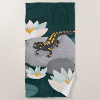 Midnight Pond Fire Salamander Beach Towel
