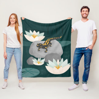 Midnight Pond Fire Salamander Fleece Blanket