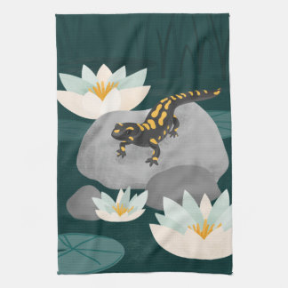 Midnight Pond Fire Salamander Kitchen Towel