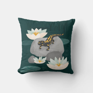 Midnight Pond Fire Salamander - Poster Throw Pillow