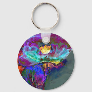 Midnight poppy purple watercolor painting keychain