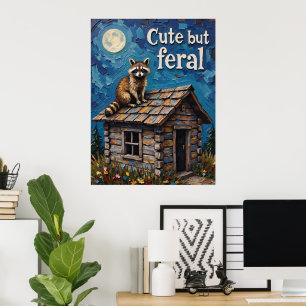 Midnight Prowler: Raccoon in the Moonlight Poster