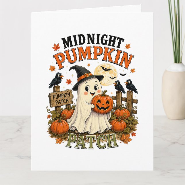 Midnight Pumpkin Patch Ghost Halloween Card (Front)
