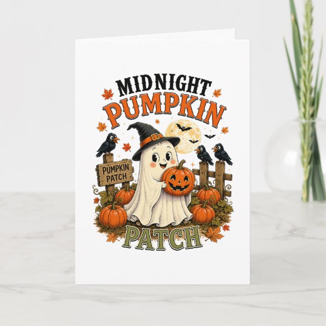 Midnight Pumpkin Patch Ghost Halloween Holiday Card (Front)