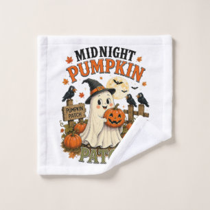 midnight pumpkin patch ghost halloween wash cloth