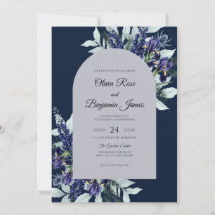 Midnight Purple Iris Eucalyptus Wedding Invitation