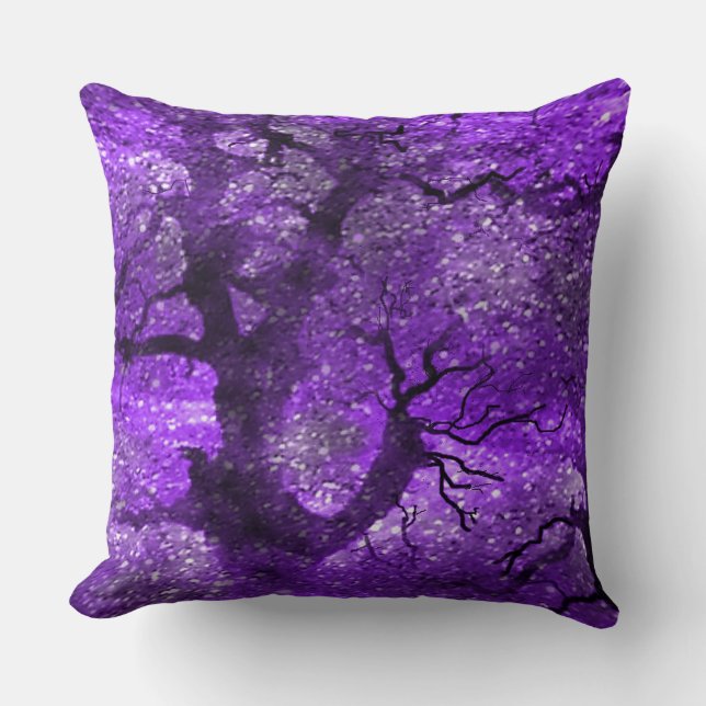 Midnight Purple Magical Amethyst Forest Pillow (Front)