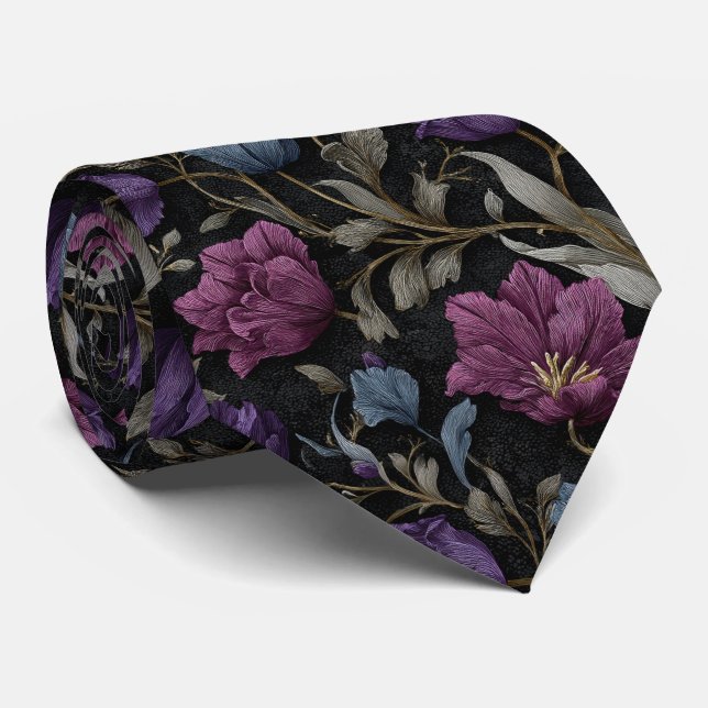 Midnight Purple Rose Wedding Tie (Rolled)