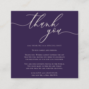 Midnight Purple Thank You Elegant Script Enclosure Card