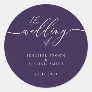 Midnight Purple The Wedding Elegant Script Classic Round Sticker