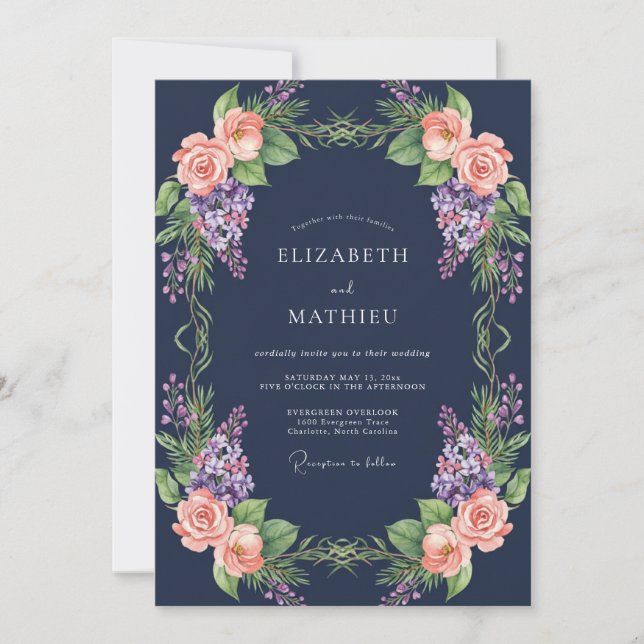 Midnight Purple Wisteria Wedding Invitation (Front)