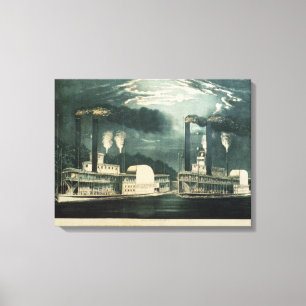 Midnight Race on the Mississippi, 1875 Canvas Print