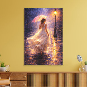 Midnight Rain: Impasto Style Canvas Print