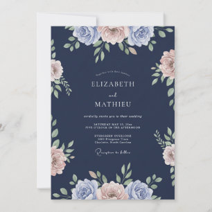 Midnight Ranunculus Eucalyptus Wedding Invitation