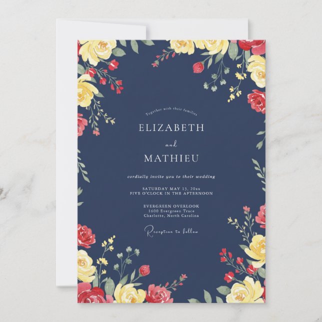 Midnight Red Wildflower Wedding Invitation (Front)