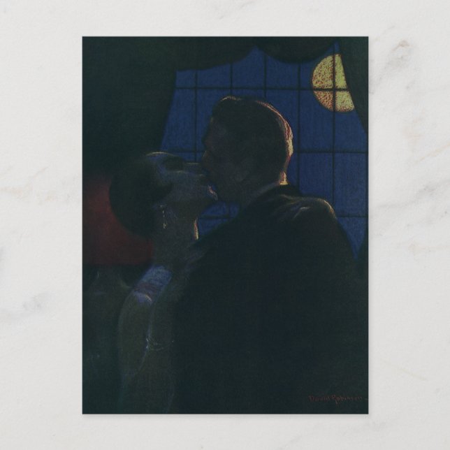 Midnight Rendezvous, Lovers by the Full Moon Postcard (Front)