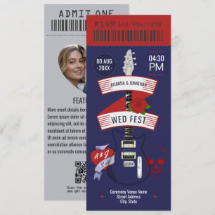 Midnight Riot Rock ’n’ Roll Wedding Ticket Invitation