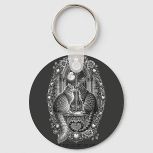 Midnight Romance Cats Gothic Window Art Keychain