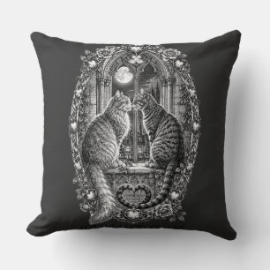 Midnight Romance Cats Gothic Window Art Throw Pillow