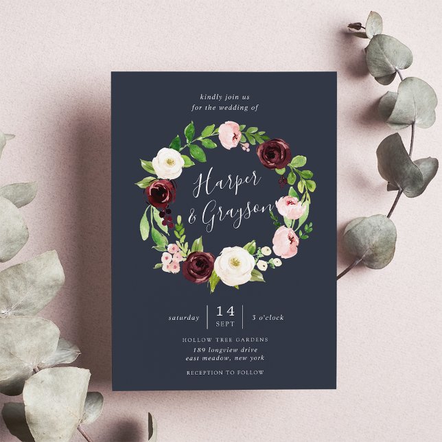 Midnight Romance Wreath Wedding Invitation (Creator Uploaded)