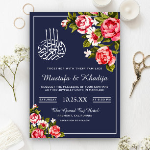 Midnight Romantic Floral Islamic Muslim Wedding Invitation