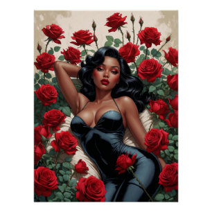 Midnight Rose - Black Pin-Up Poster Glamor