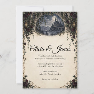 Midnight Rose Gothic Castle Wedding Invitation
