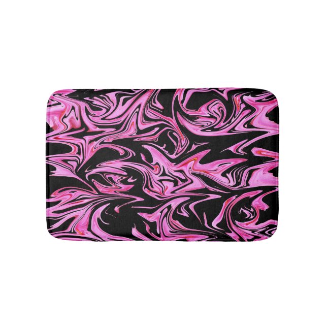 "Midnight Rose: The Pink and Black Marble Fusion" Bath Mat (Front)