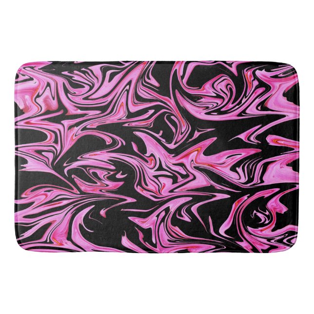 "Midnight Rose: The Pink and Black Marble Fusion" Bath Mat (Front)