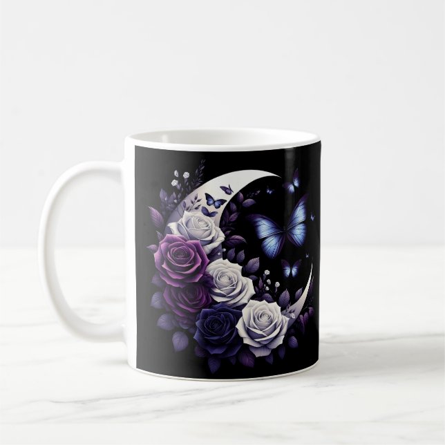 Midnight Roses, Half Moon, and Butterflies Coffee Mug (Left)