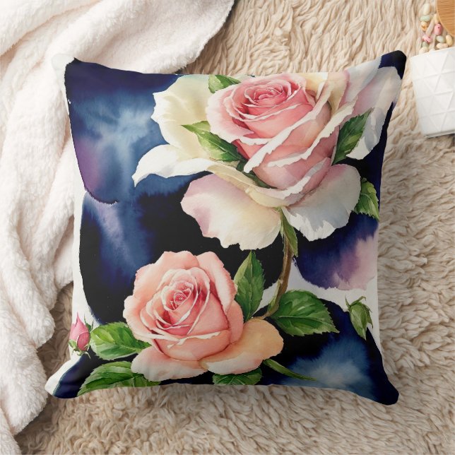 Midnight Roses Throw Pillow (Blanket)
