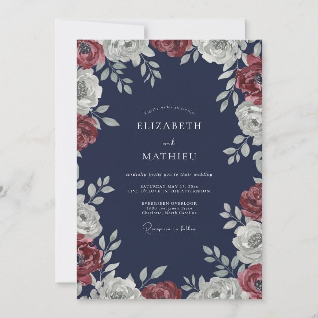 Midnight Ruby Rose Wedding Invitation (Front)