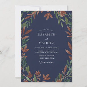 Midnight Rust Foliage Eucalyptus Wedding Invitation