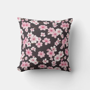Midnight Sakura: A Cherry Blossom Symphony Throw Pillow