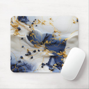 Midnight Sapphire Marble with Gold Threads Mouse Pad