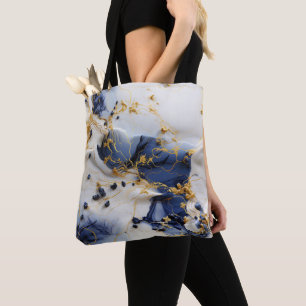 Midnight Sapphire Marble with Gold Threads Tote Bag
