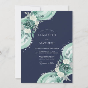Midnight Seafoam Blossom Wedding Invitation