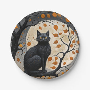 Midnight Sentinel Under the Harvest Moon Paper Plate