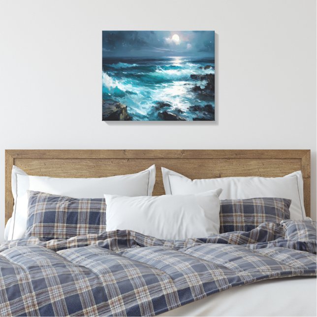 Midnight Serenade: Lunar Tide Canvas Print (Insitu(Bedroom))