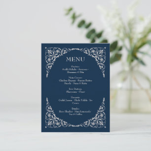 Midnight Serenity Navy and Silver Wedding Menu