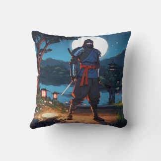 Midnight Shinobi Warrior: Stealth Ninja Moonlight  Throw Pillow
