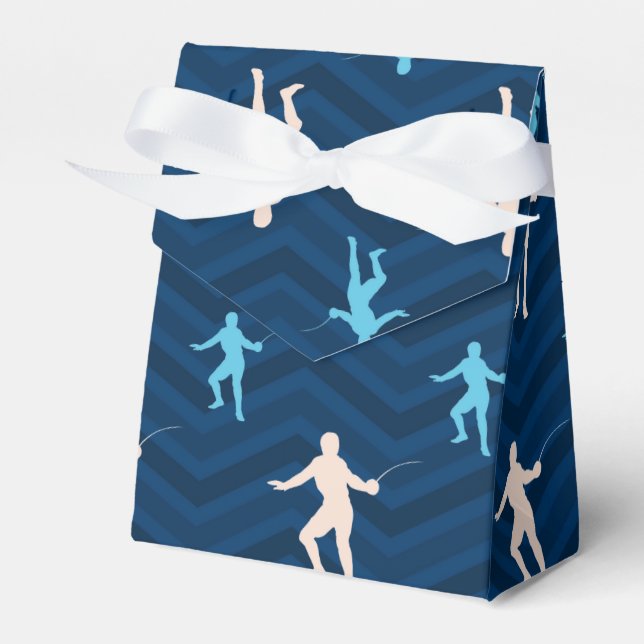Midnight, Sky Blue, Tan, Fencing Chevron Pattern Favor Box (Front Side)