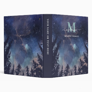 Midnight Sky Forest Custom Name Monogram Binder