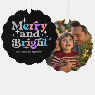 Midnight Sky Merry & Bright Retro Christmas Photo Ornament Card