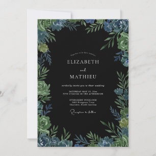 Midnight Slate Foliage Eucalyptus Wedding Invitation